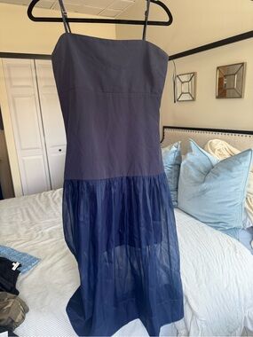 Hyacinth House Tuckernuck Navy Drop Waist Tulle Overlay Dress
